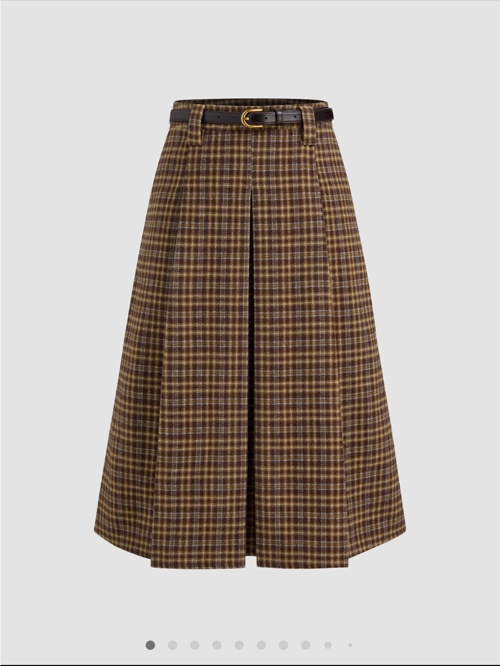 Cider plaid A-Line Midi Skirt with Belt - Brown